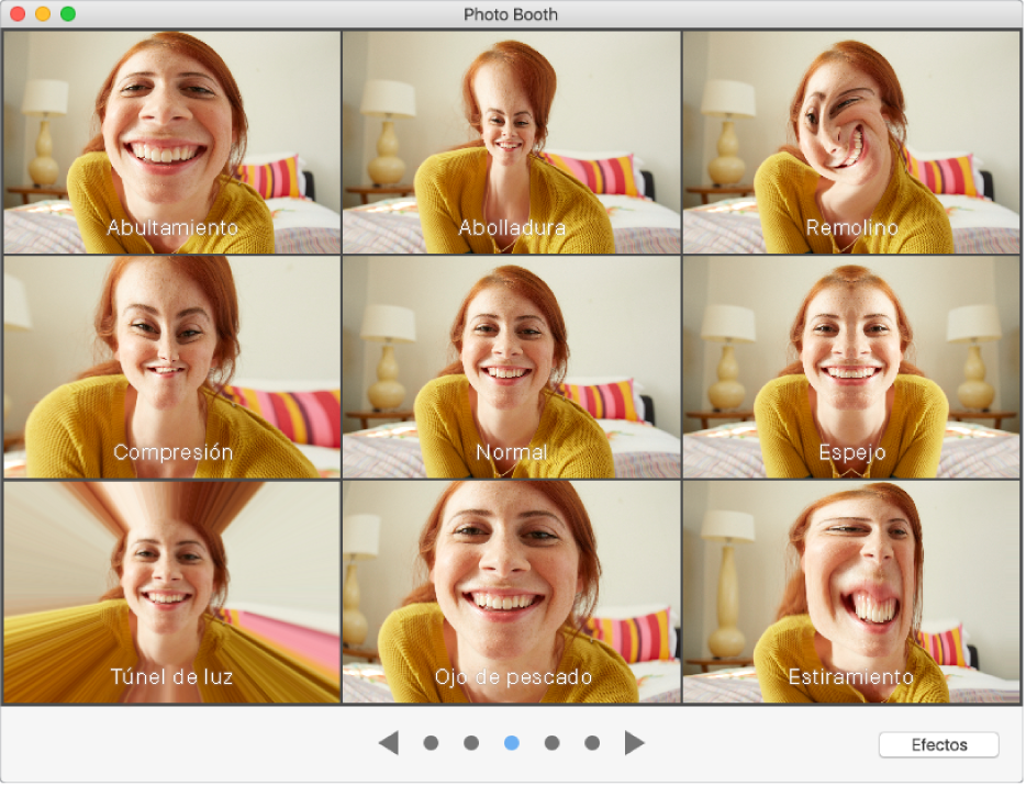 Ventana de Photo Booth mostrando los efectos que puedes elegir.