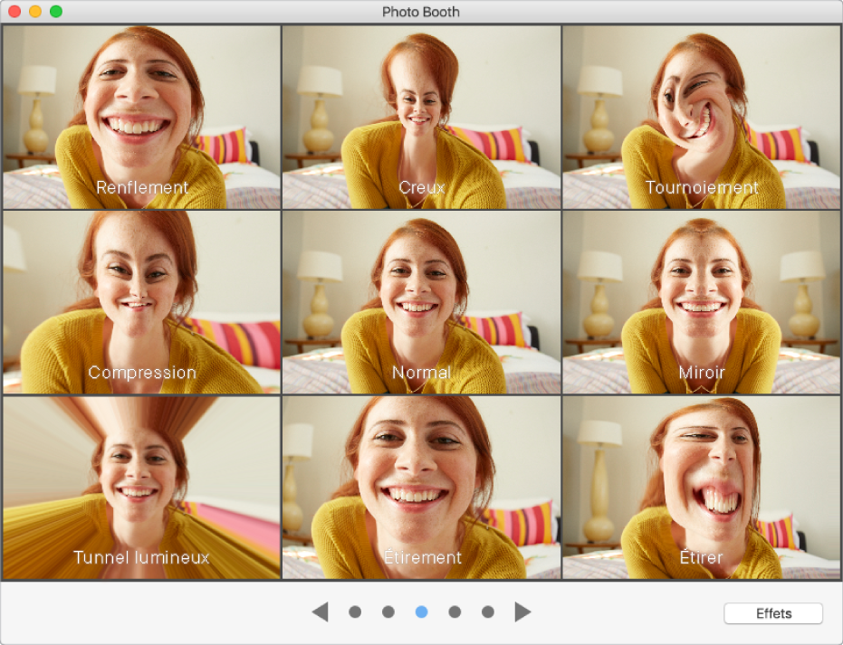 Fenêtre Photo Booth affichant les effets que vous pouvez choisir.