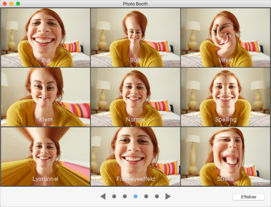 Photo Booth-vindu som viser effekter du kan velge blant.