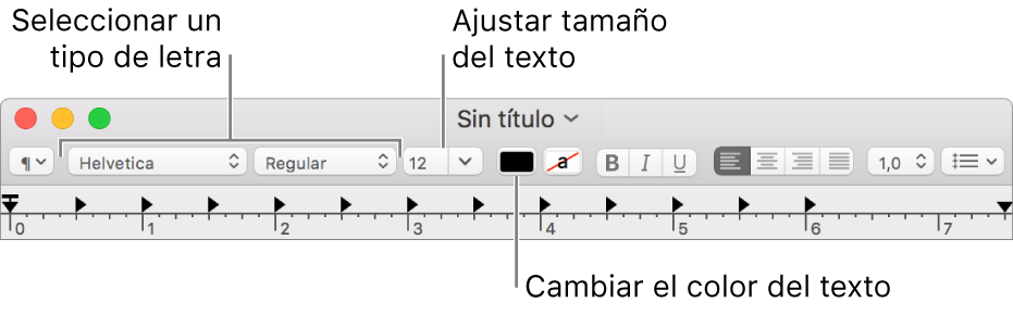 Configura el tamaño, el color y el tipo de letra del texto.