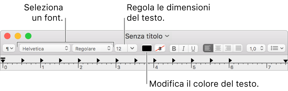 Regolare le dimensioni, il colore e il font del testo.