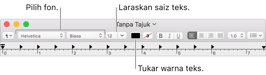 Laraskan saiz, warna dan fon teks.