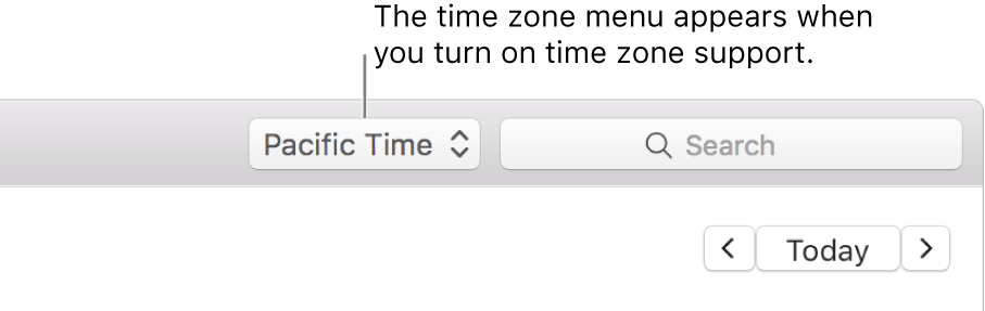 Time zone menu appears to left of search field when you turn on time zone support