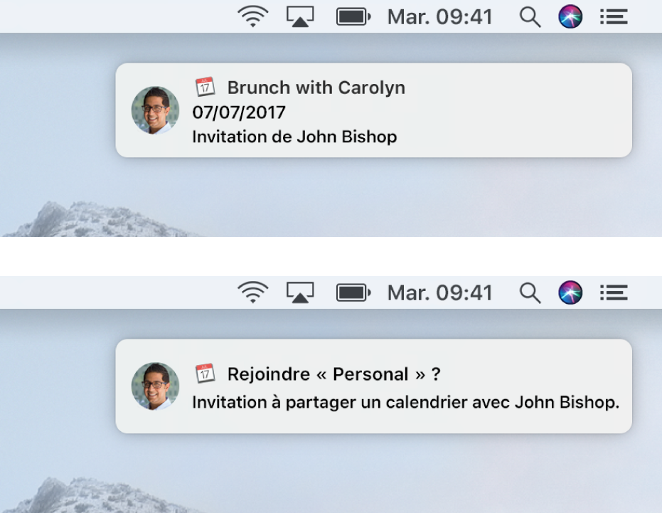 Les bannières de notifications pour les invitations Calendrier n’ont pas de bouton sur la droite