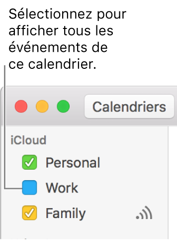 Cocher la case d’un calendrier pour afficher tous ses événements