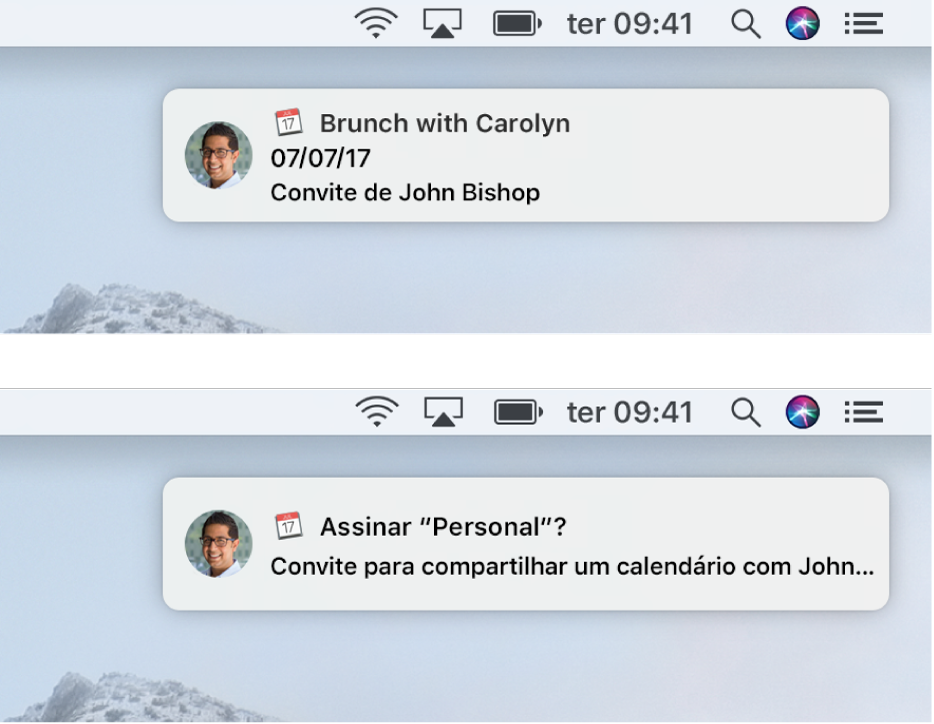 Os banners de notificação para convites do Calendário não têm botões à direita