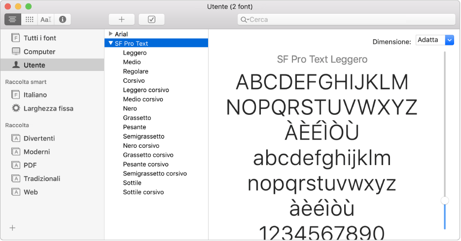 La finestra di Libro Font con un font appena installato.