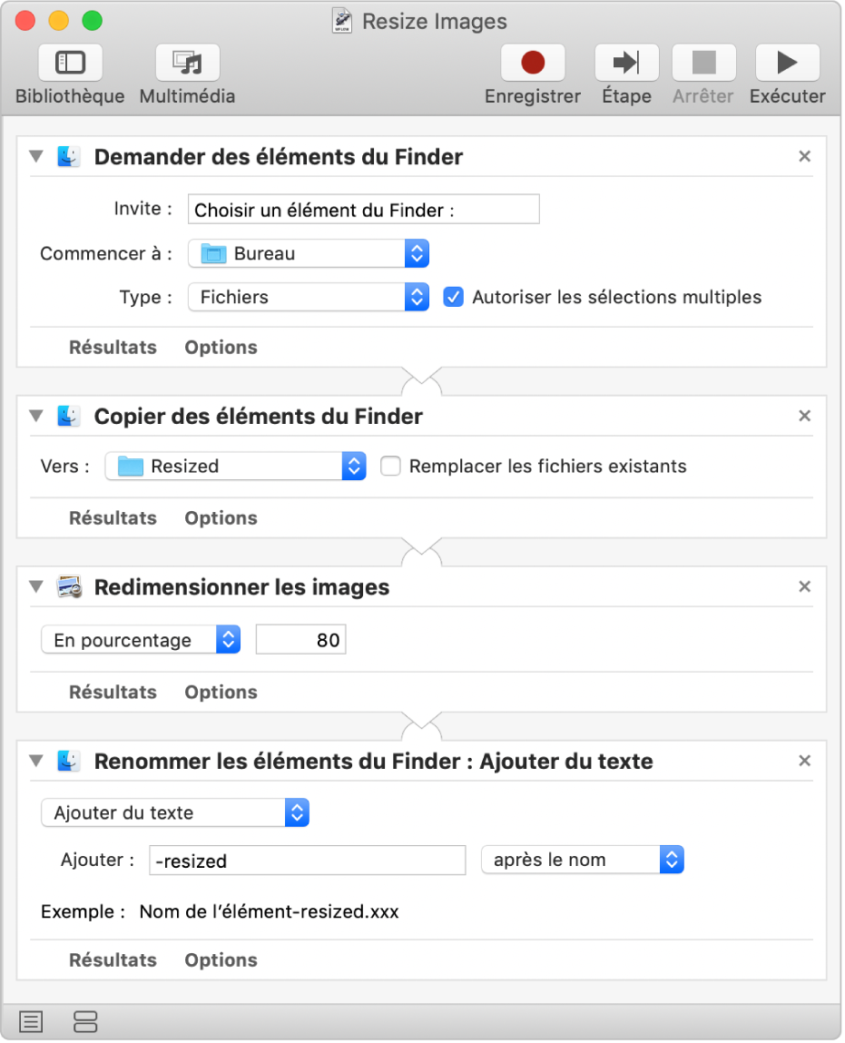 Un processus d’Automator avec quatre actions.