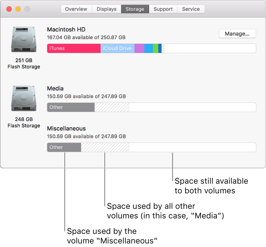 A single APFS partition (container) with two volumes.