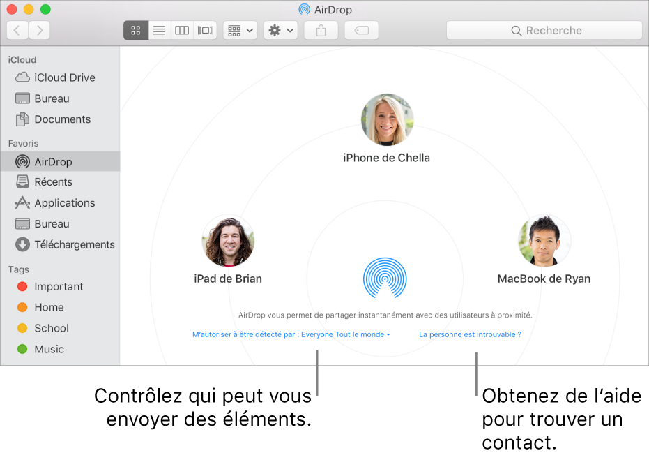 La fenêtre AirDrop.