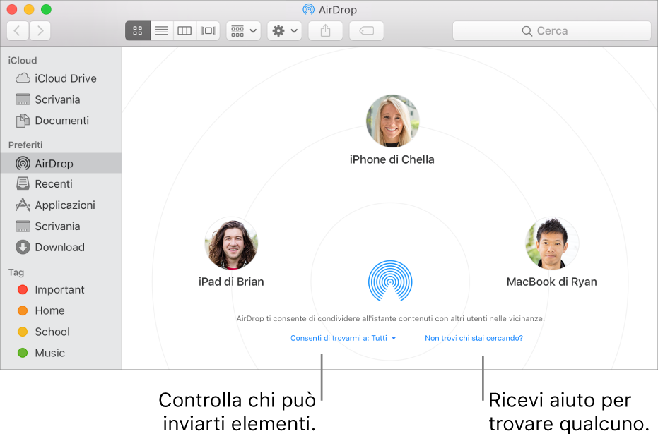 La finestra AirDrop.
