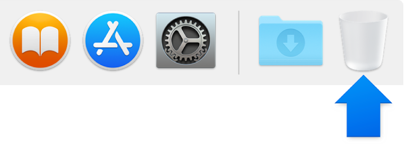 Значок Корзины на панели Dock.
