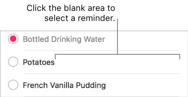 Click the blank area to the right of a reminder name to select the reminder.