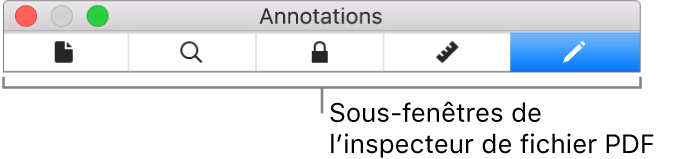 Sous-fenêtres de l’inspecteur de fichiers PDF.