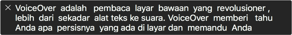 Panel teks menampilkan hal yang saat ini diucapkan VoiceOver.