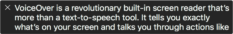 Панель текстового супроводу демонструє, що промовляє в даний момент VoiceOver.