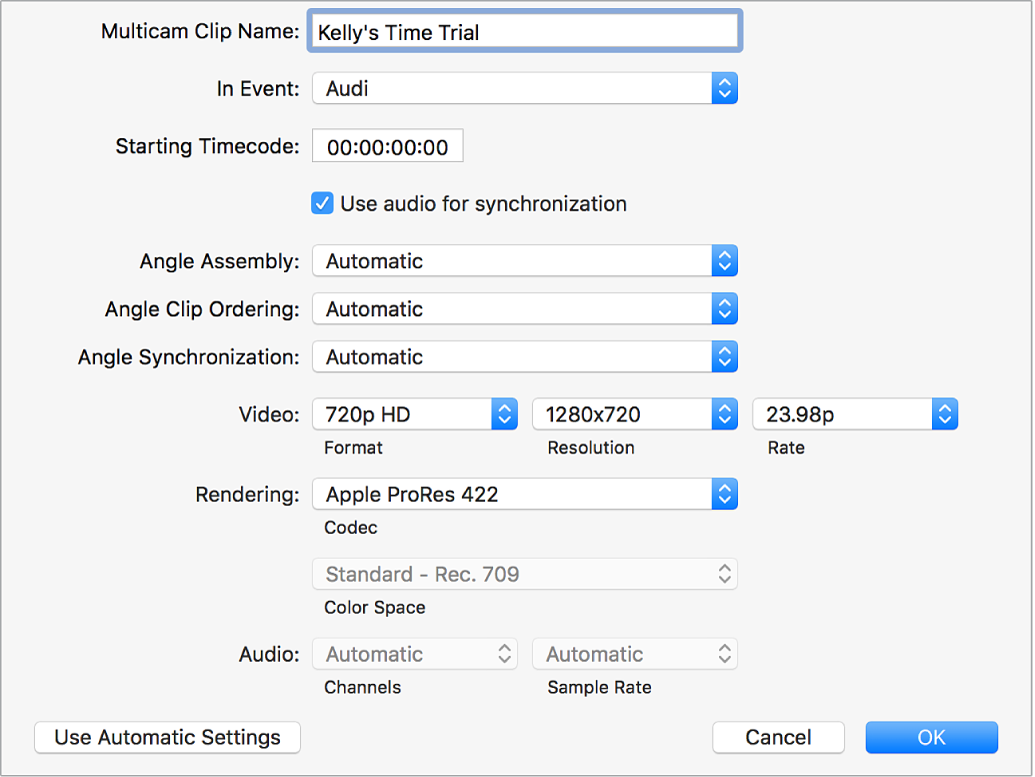 The multicam custom settings