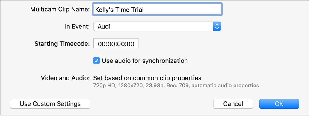 The multicam automatic settings