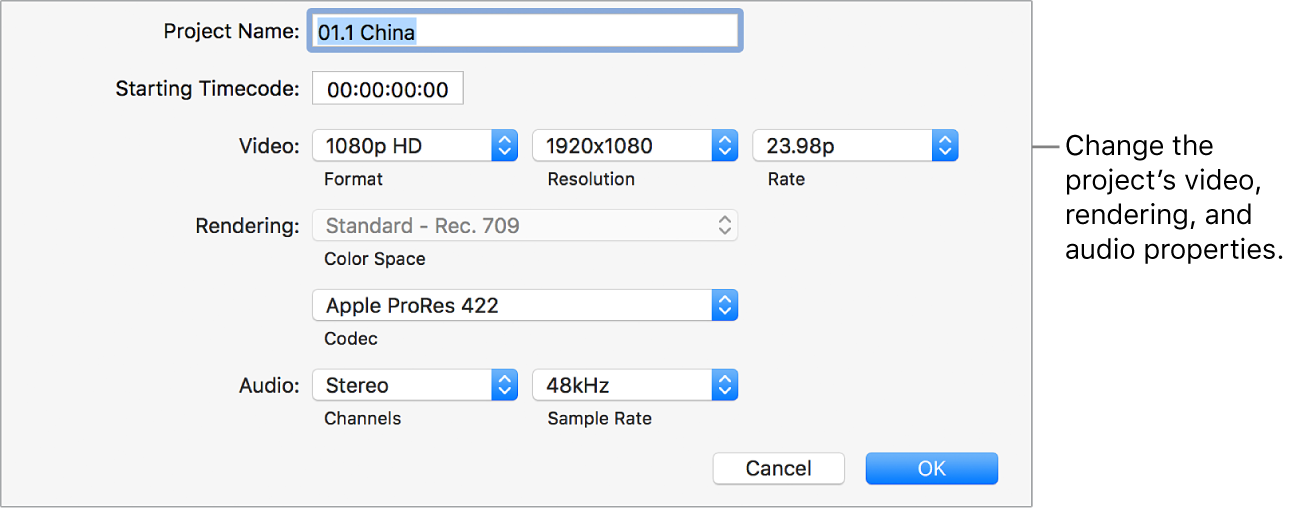 Project Properties settings