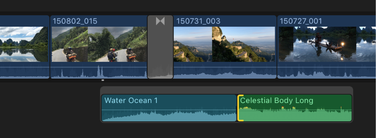 An audio edit point selected in a connected storyline