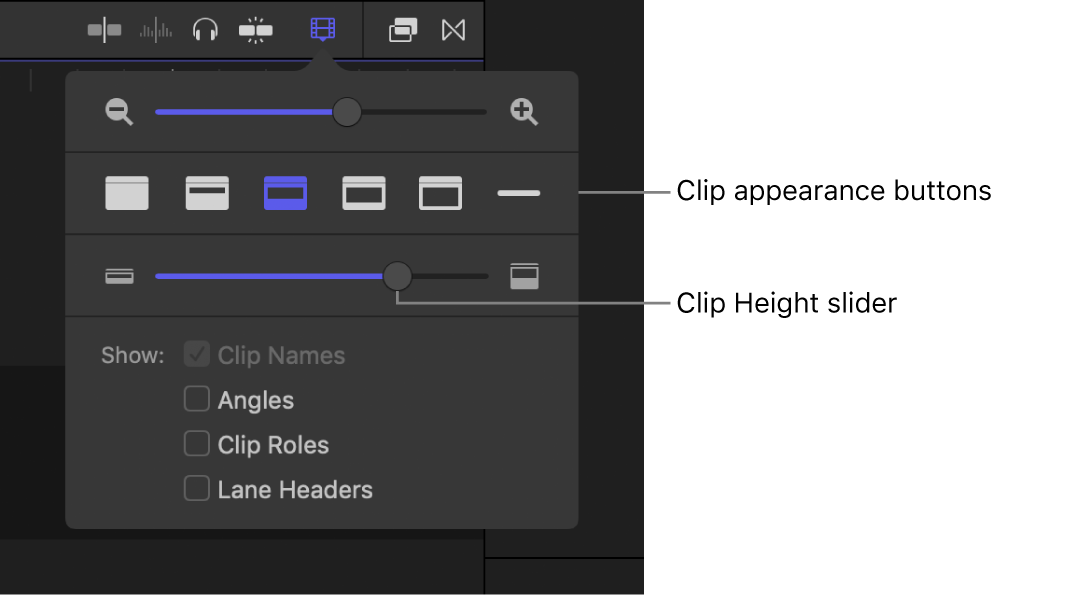 The clip appearance controls