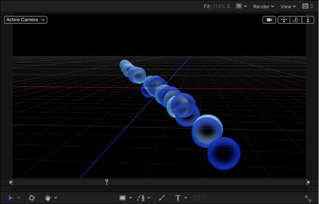 Canvas mit Partikeln aus einem Emitter von 2D-Linien, die im 3D-Raum angepasst wurden