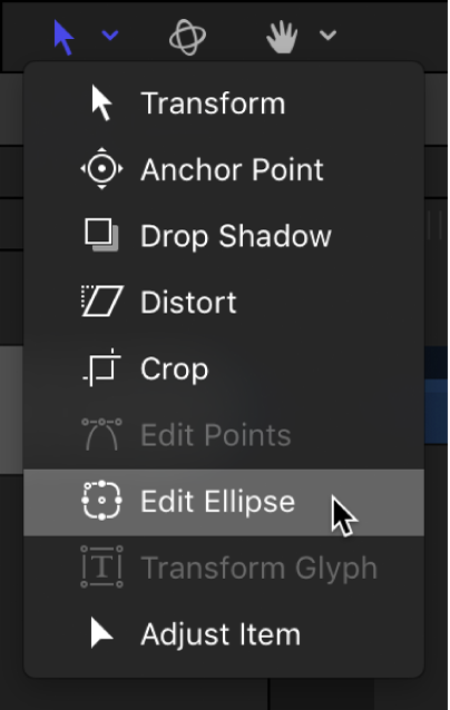 Auswählen des Werkzeugs „Ellipse bearbeiten“ aus den Transformationswerkzeugen in der Symbolleiste des Canvas