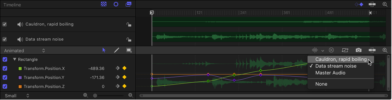 Einblendmenü „Wellenform“ im Keyframe-Editor