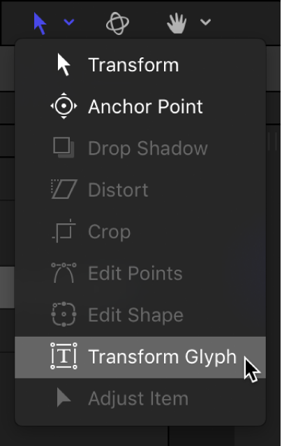 Werkzeug zum Transformieren von Glyphen in der Canvas-Symbolleiste auswählen