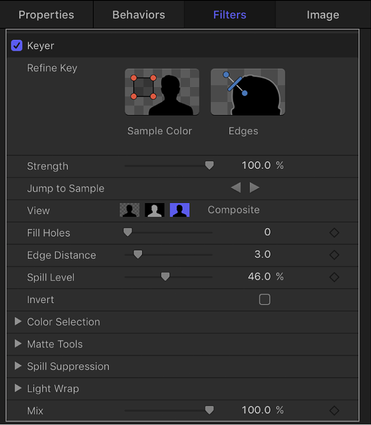 Parameter im Filter „Keyer“