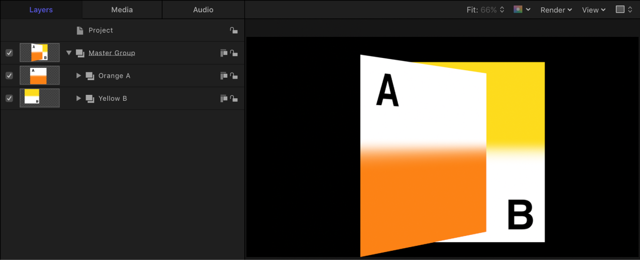 Layers list and canvas showing groups sorted in layer order