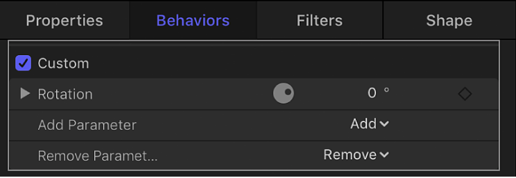 Behaviors Inspector showing the added parameter