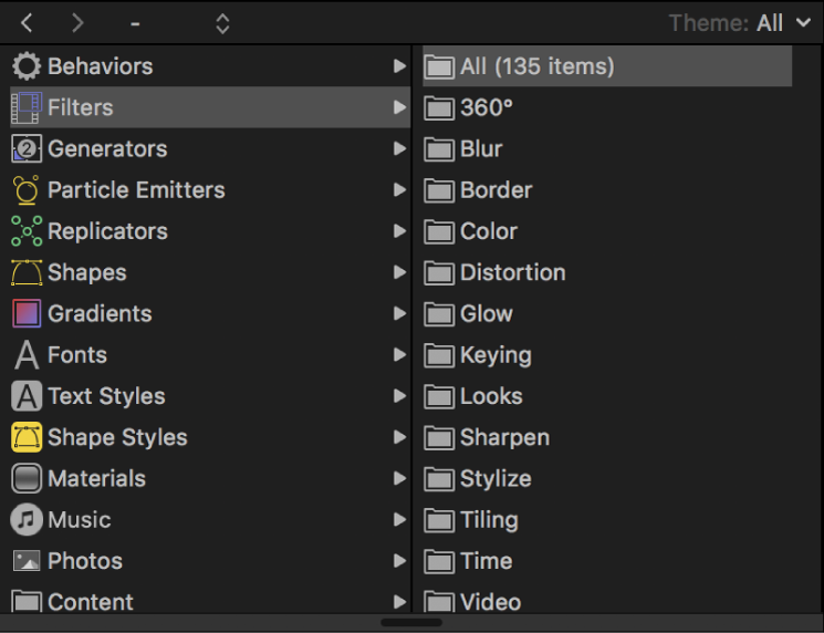 Filter categories in the Library