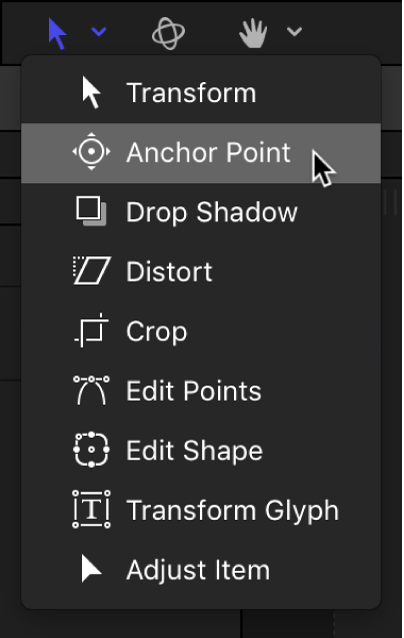 Selecting the Anchor Point tool from the transform tools pop-up menu