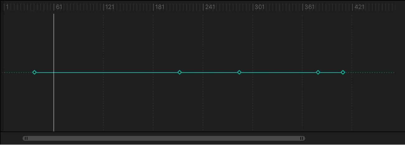 Editor de fotogramas clave con un nuevo fotograma clave añadido en la posición del cursor de reproducción