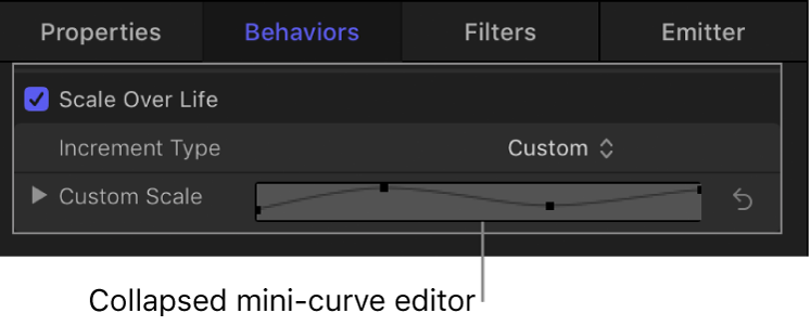 Minieditor de curva contraído en el inspector