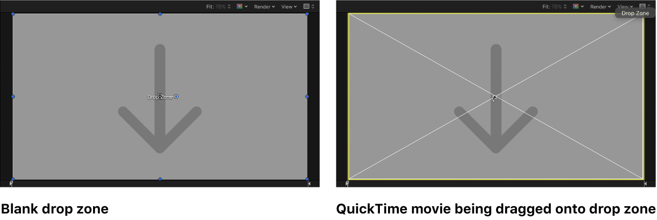 Lienzo y arrastre de un vídeo QuickTime sobre una zona de arrastre