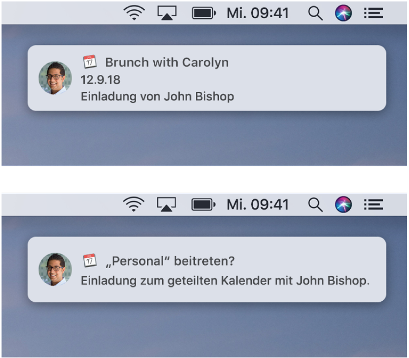 Bei Mitteilungen zu Kalendereinladungen in Form von Bannern werden rechts keine Tasten angezeigt
