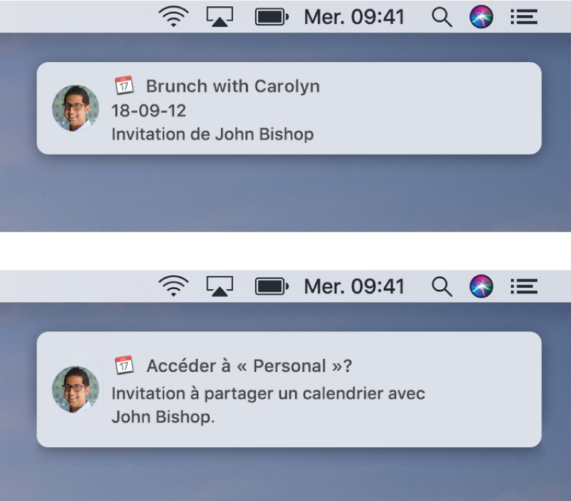 Les bannières de notifications pour les invitations Calendrier n’ont pas de bouton sur la droite