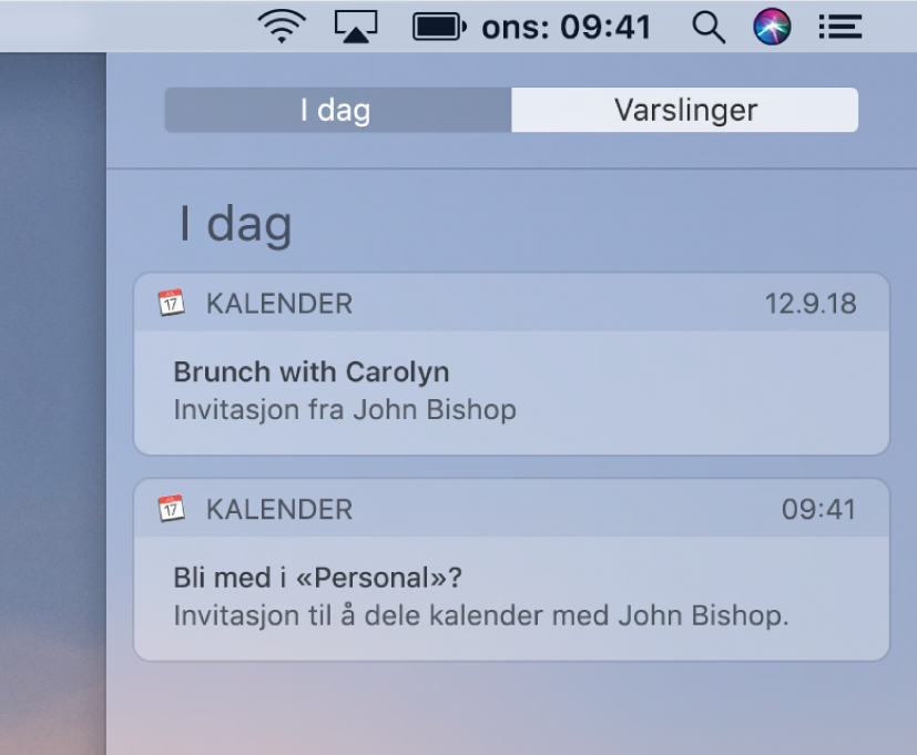 Kalendervarsling og delt kalender-varsling i varslingssenteret