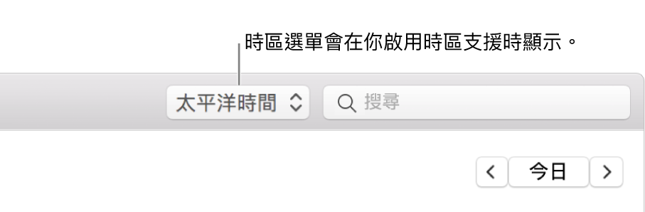當你開啟時區支援時，時區選單會顯示在搜尋欄位的左側