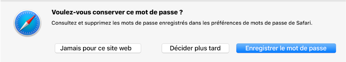 Zone de dialogue demandant si vous souhaitez enregistrer votre mot de passe.