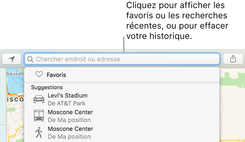 Cliquez dans le champ de recherche pour afficher des favoris, des recherches récentes ou pour effacer votre historique.