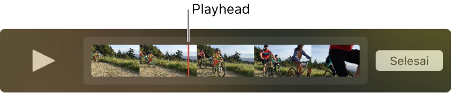 Klip dalam jendela QuickTime Player, dengan playhead di dekat pusat klip.