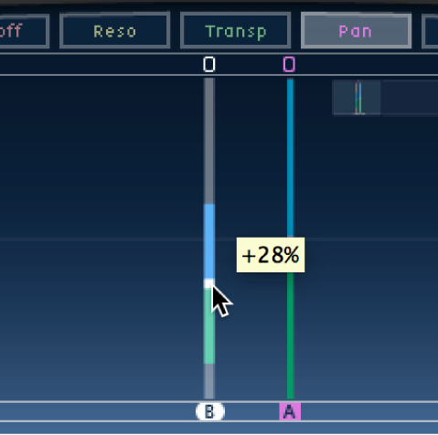 Die Tap-Anzeige von Delay Designer mit Bearbeitung der Balance