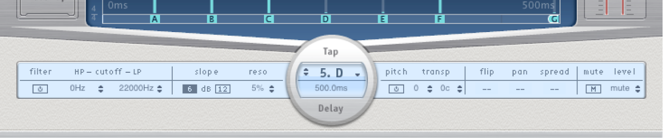 Die Tap-Parameterleiste im Delay Designer.