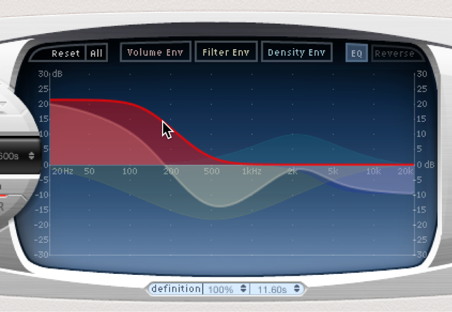 An EQ curve being graphically edited in the Space Designer main display.