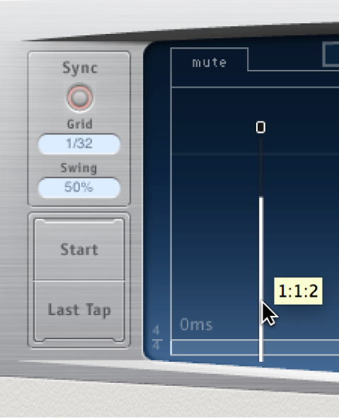 Tap en cours de glissement hors de l'écran Tap de Delay Designer.