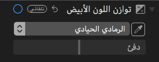 عناصر التحكم في توازن اللون الأبيض في الجزء ضبط.