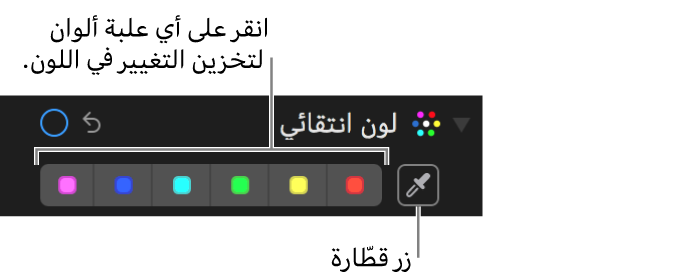 عناصر التحكم في اللون الانتقائي يظهر بها زر قطارة العين وعلب الألوان.